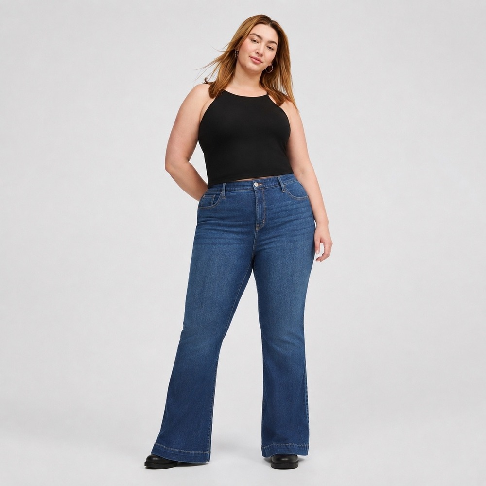 Torrid Sky High Rise A-Line Flare Jeans Premium Stretch Blue Denim 14 Regular